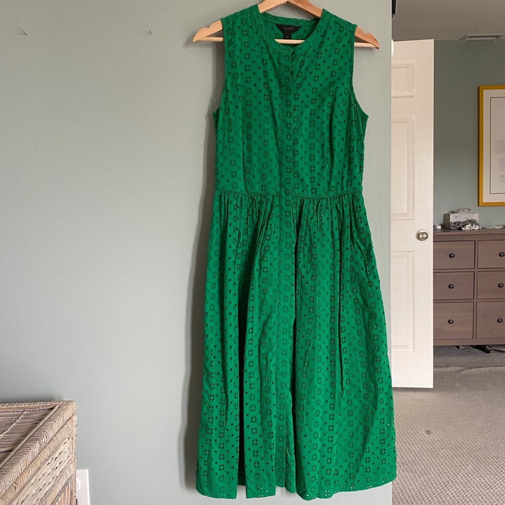 J. Crew Tall Eyelet Pocket Shirtdress: Deep Clover